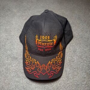 USA Biker Design Sturgis 2008 South Dakota Bike Week Flame Embroidered Hat Black